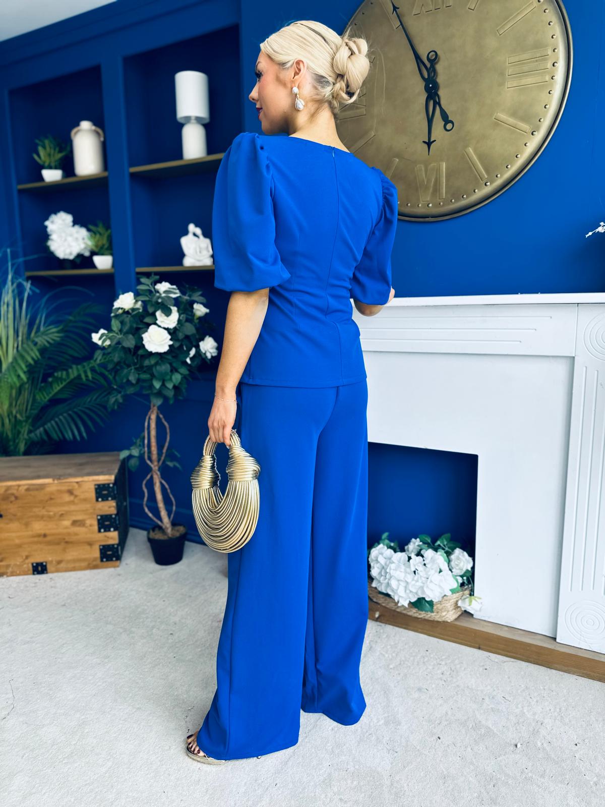 Clodagh Detailed Top And Trouser Set Cobalt