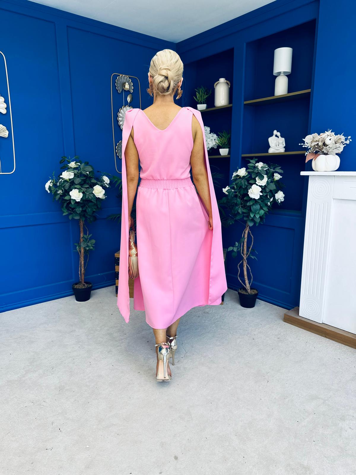 Imelda Cape Detail Occasion Midi Dress Pwr Pink