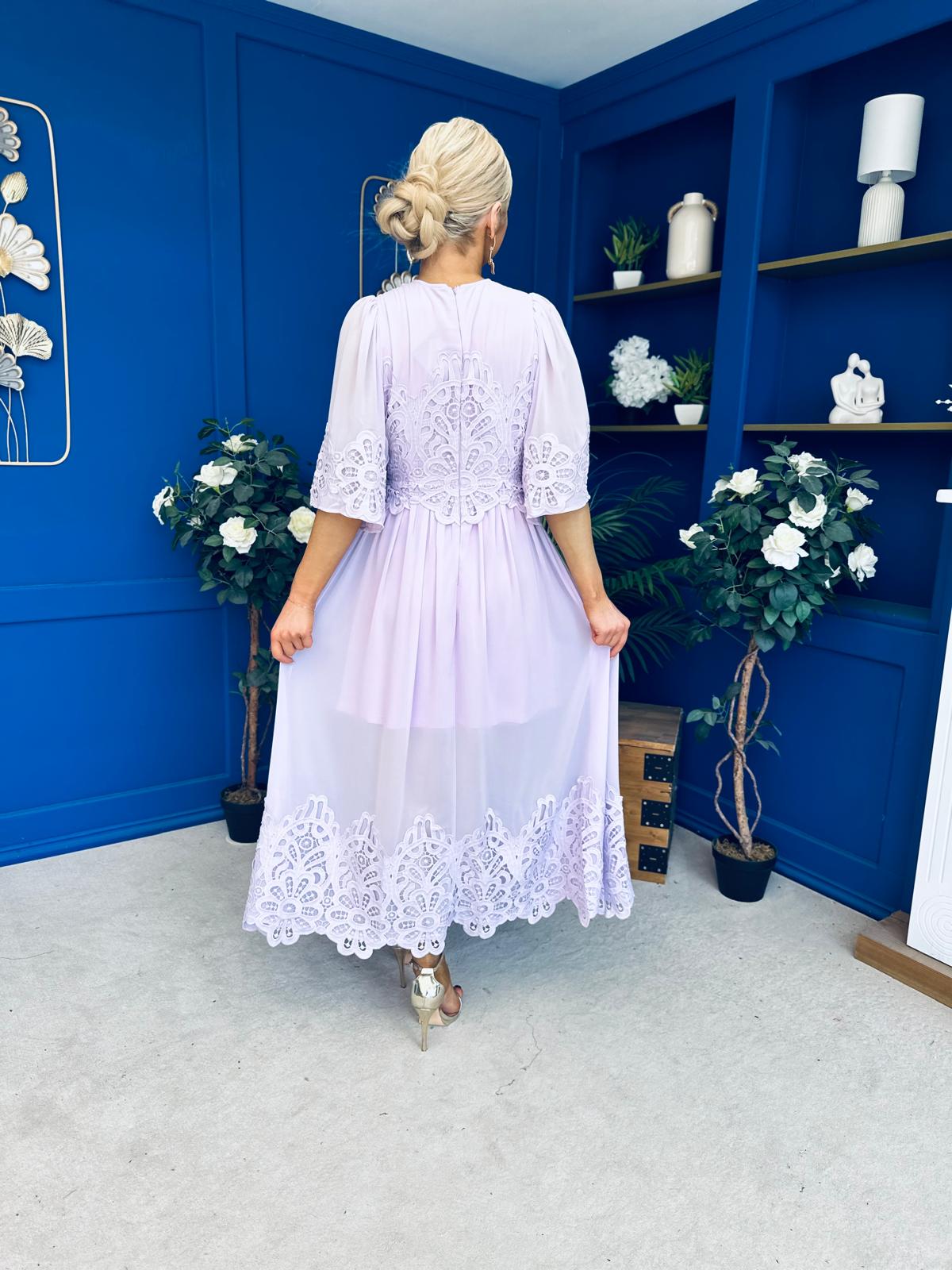 Cori Lace Detail Occasion Dress Lilac