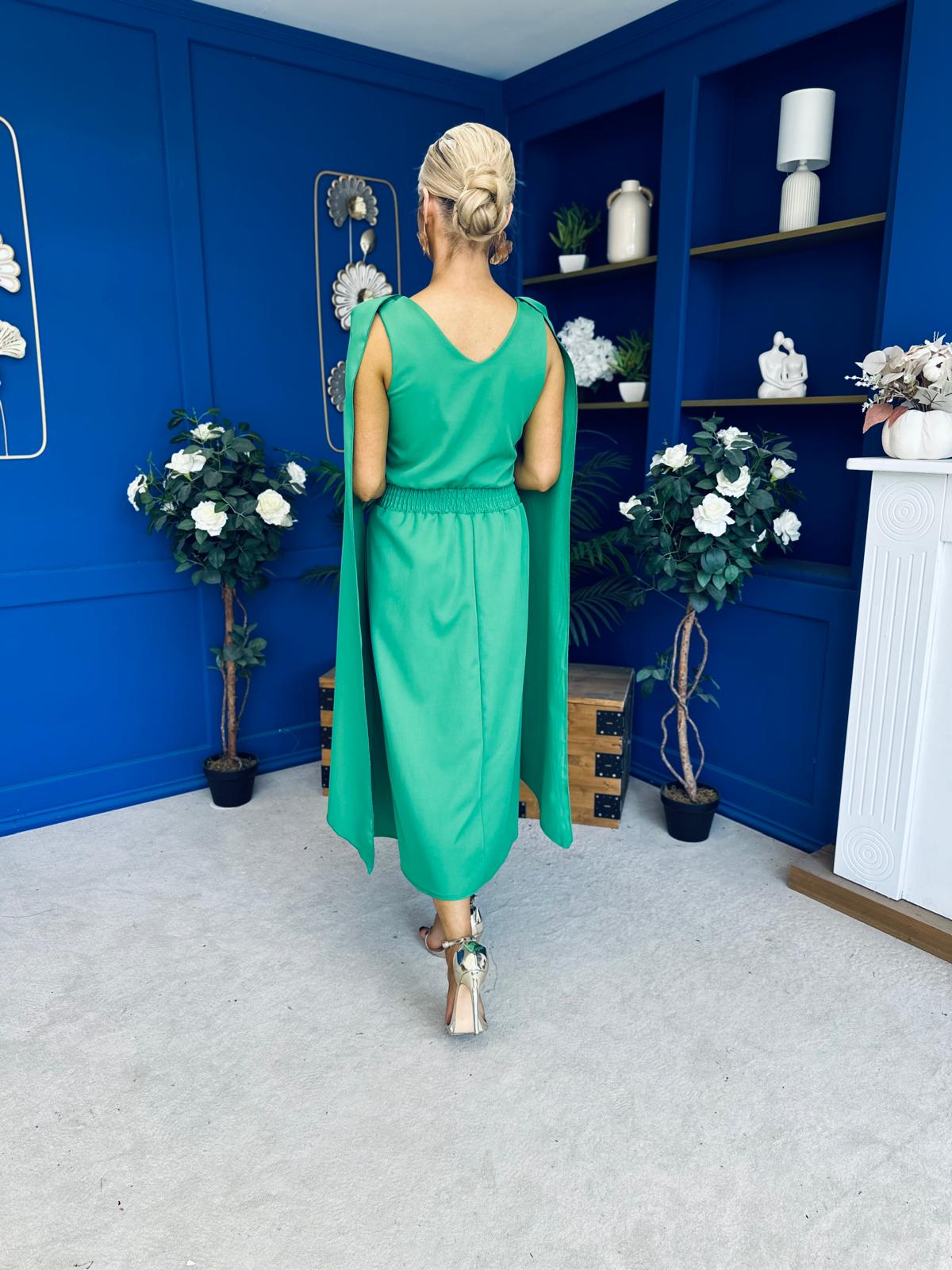 Imelda Cape Detail Occasion Midi Dress Emerald