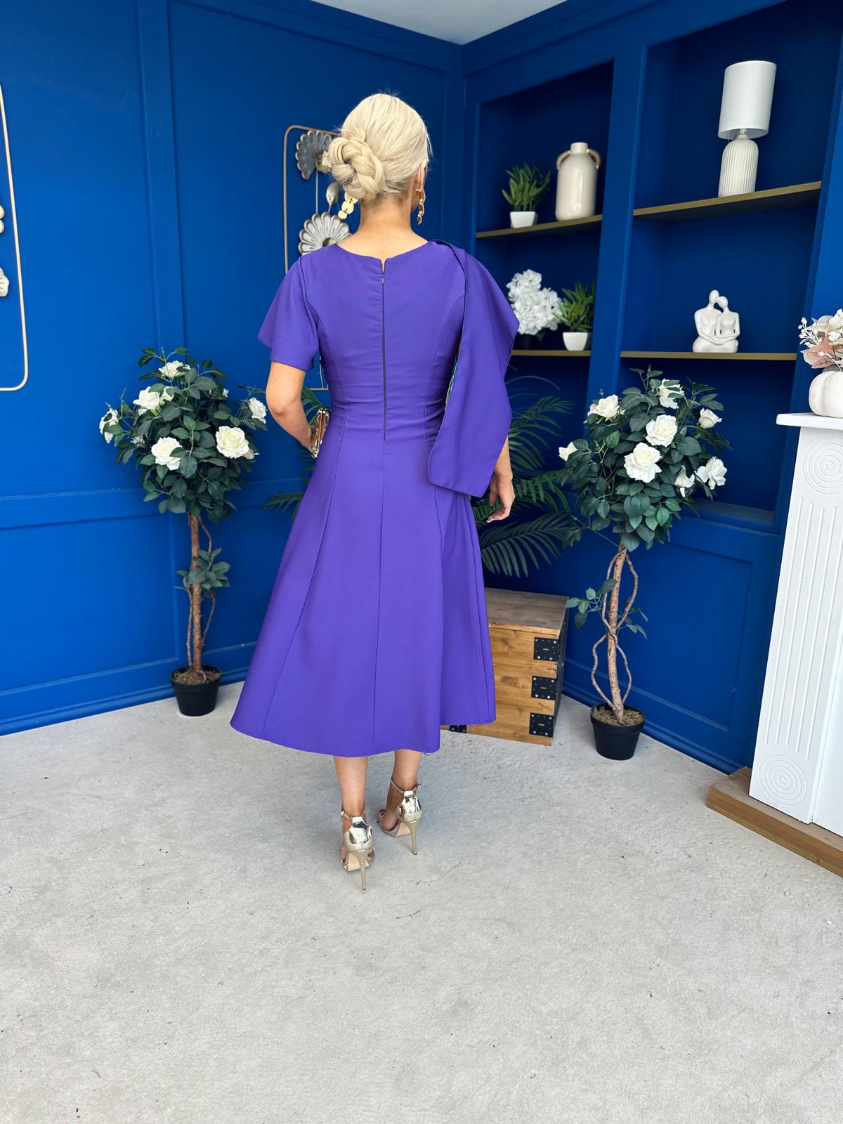 Lorraine Cape Detail Midi Dress Violet