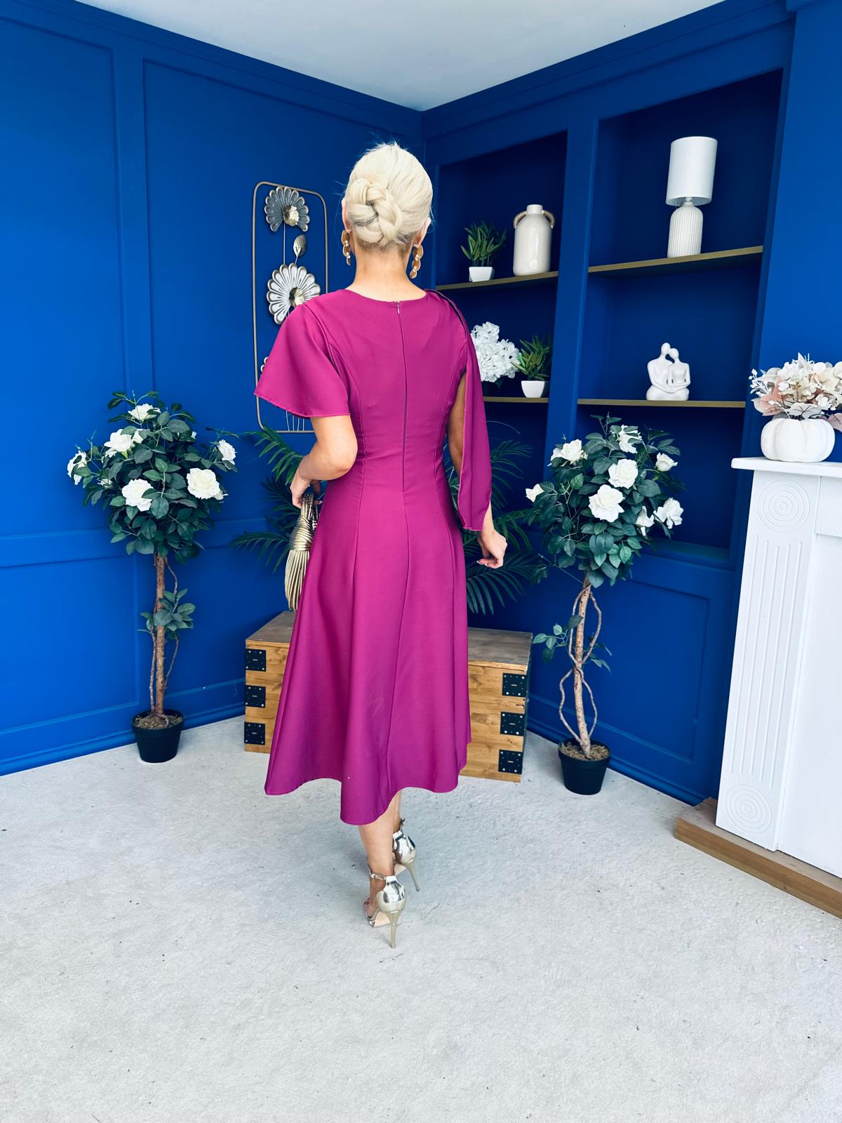 Lorraine Cape Detail Midi Dress Berry