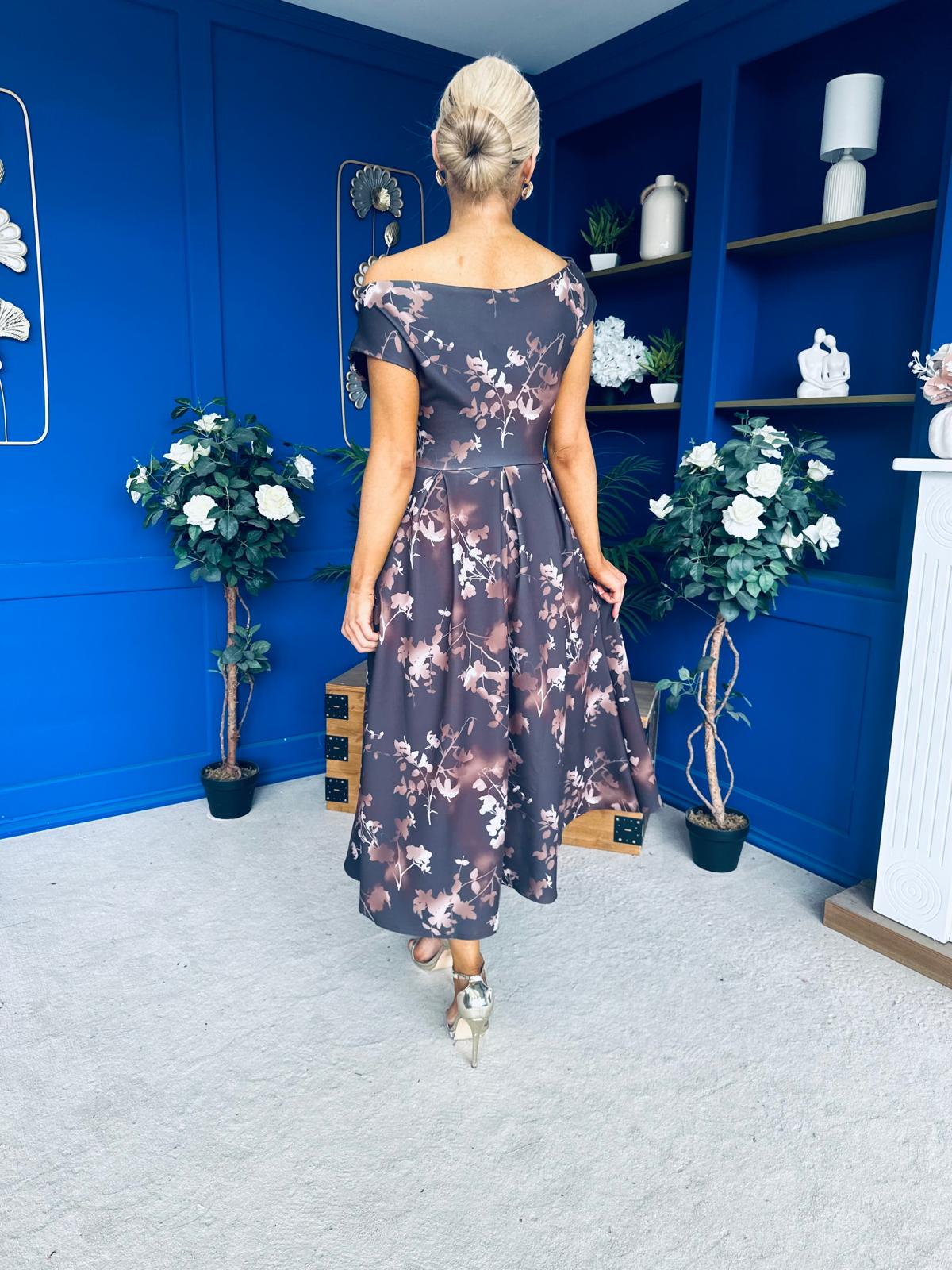Breffy Asymmetric Neckline Skater Midi Floral Coco