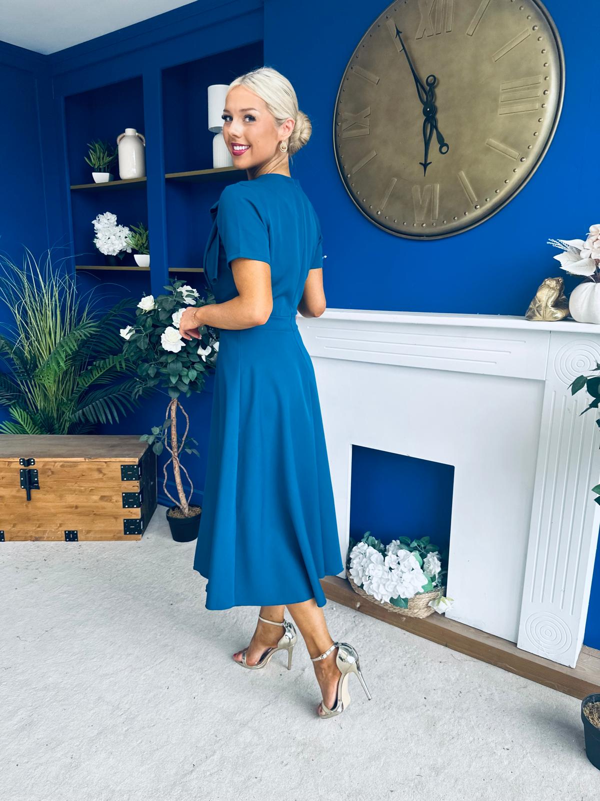 Meghan Bow Detail Midi Dress Teal