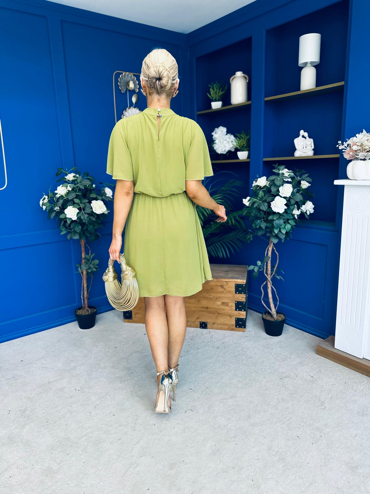 Tina Detailed Mini Dress Olive Green