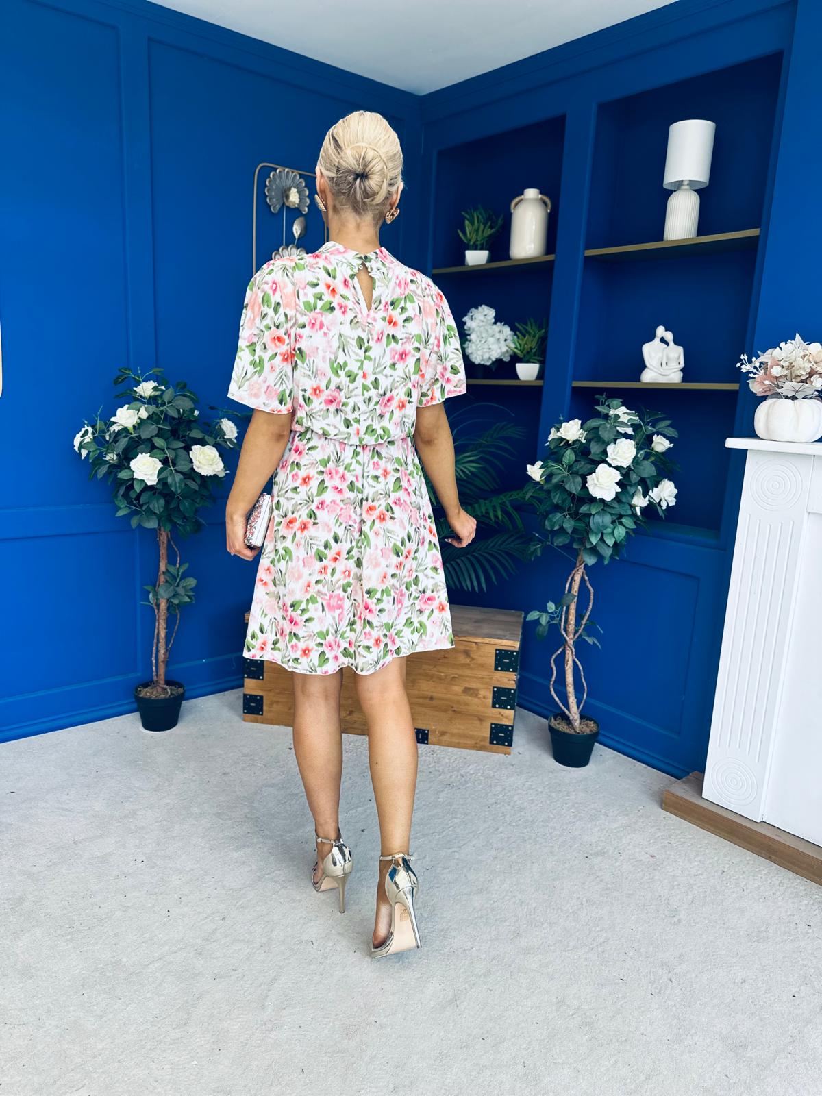 Juno Detailed Mini Dress Cream Floral