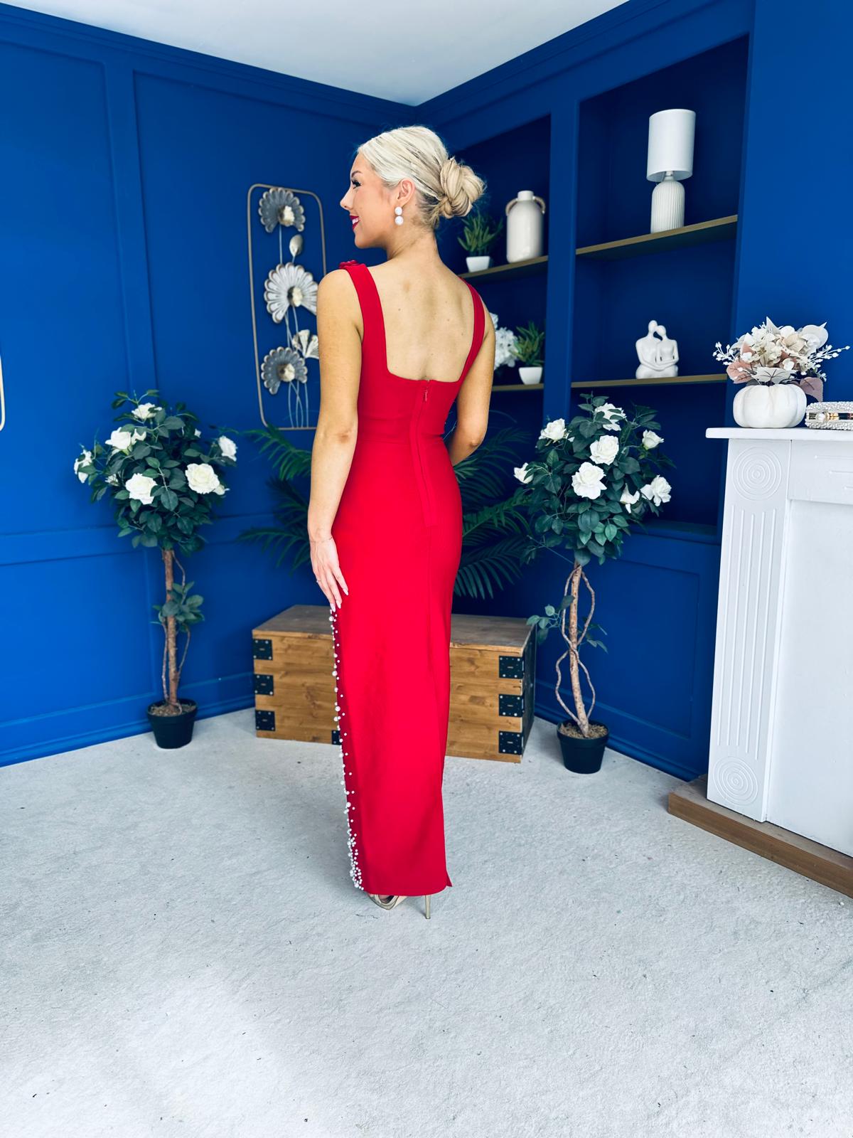 Georgia Pearl Embellished Occasion Dress Red