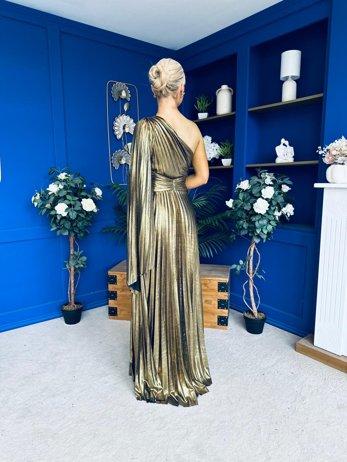 Ailbhe Cape Detail Occasion Dress Gold