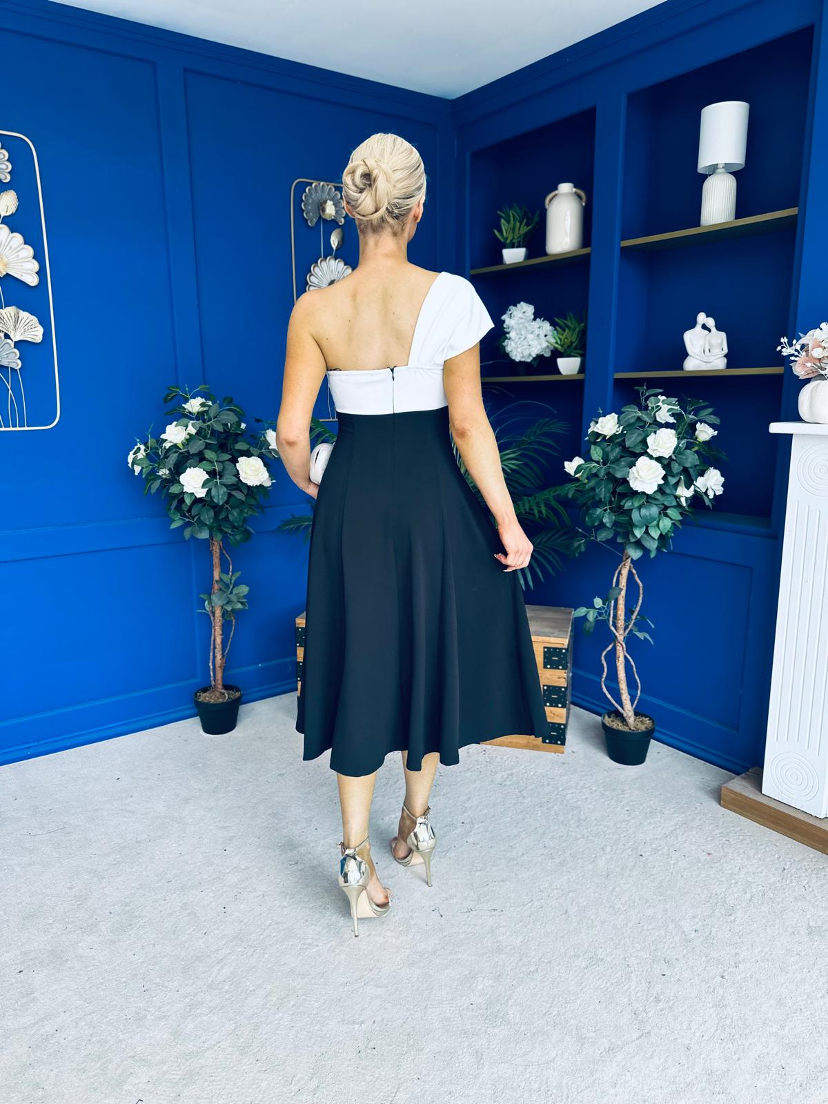Valerie One Shoulder Midi Dress Monochrome