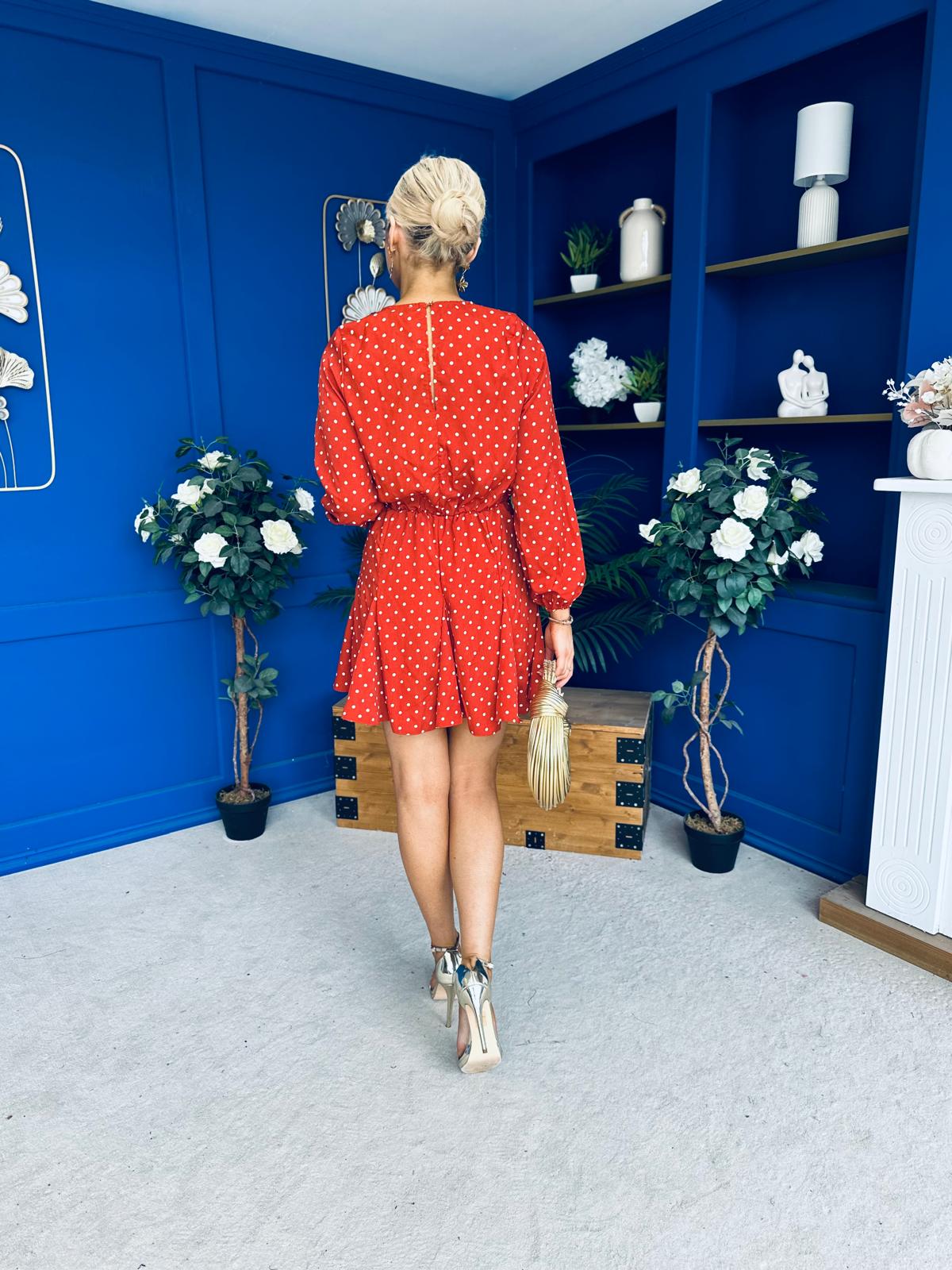 Terri Polka Mini Dress Burnt Orange