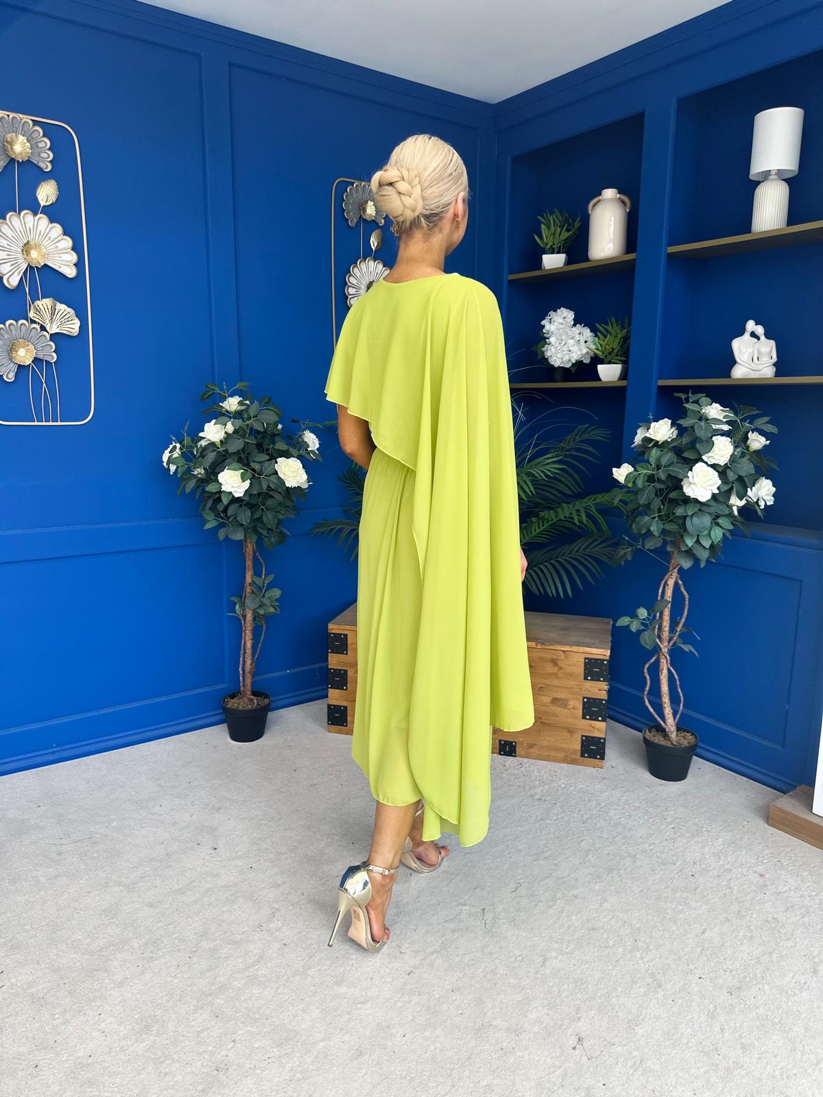 Caoimhe Cape Detail Midi Dress Pistachio