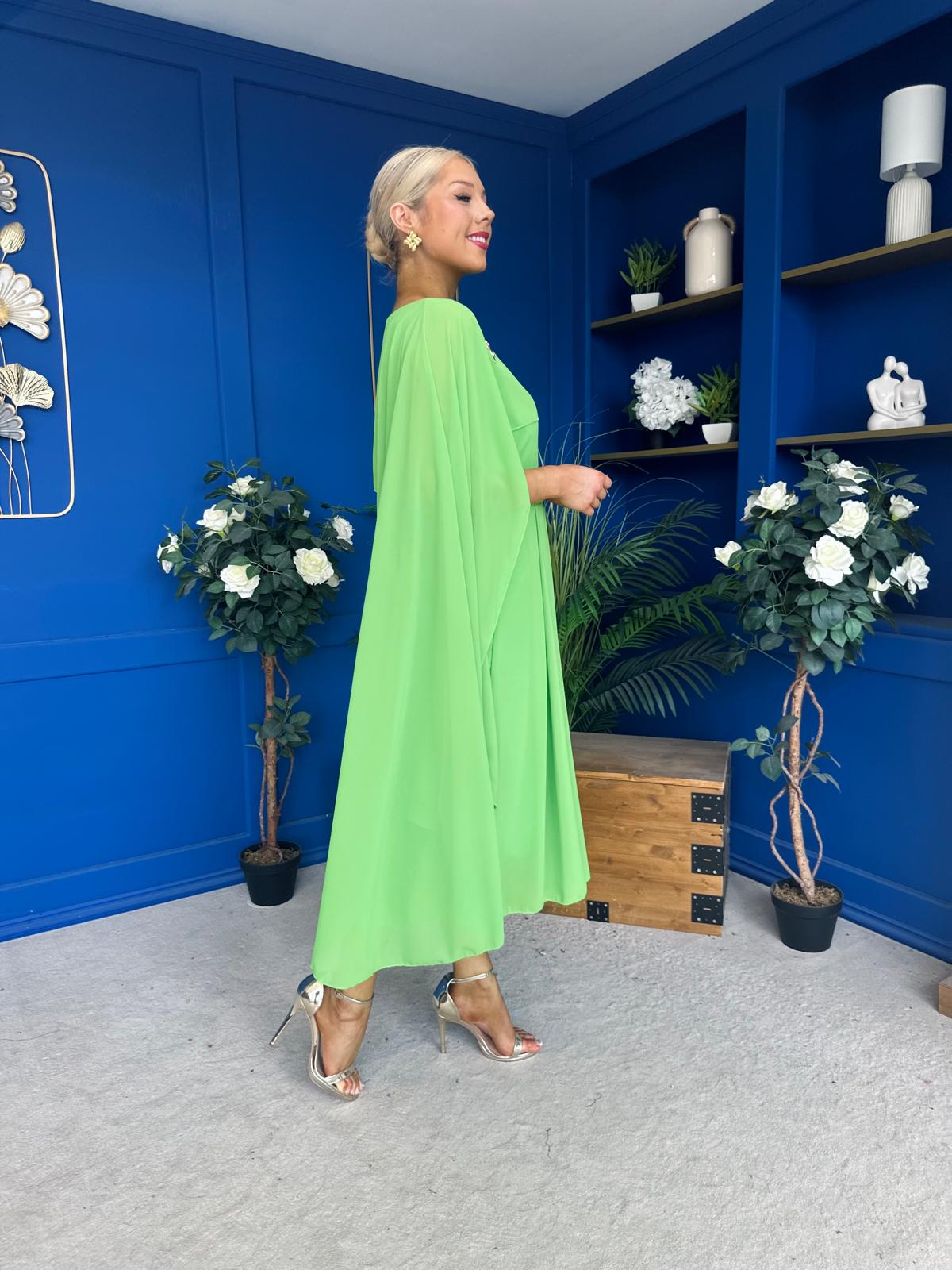 Caoimhe Cape Detail Midi Dress Apple Green