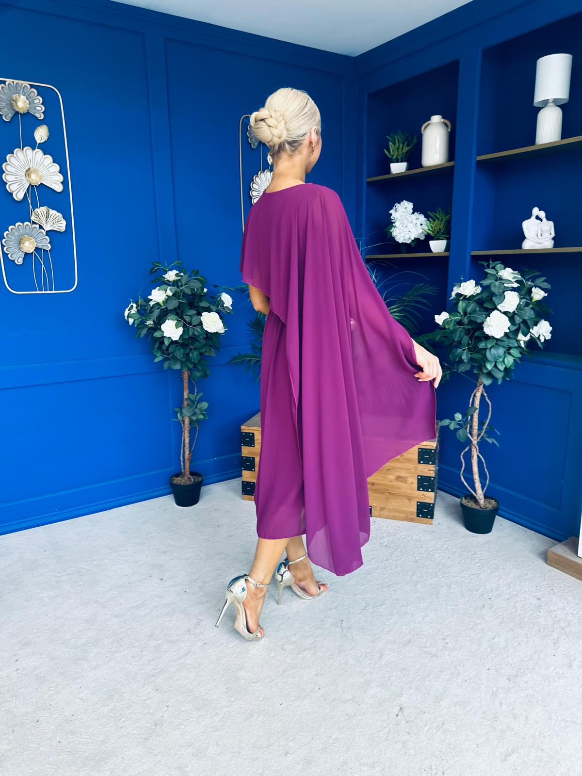 Caoimhe Cape Detail Midi Dress Berry