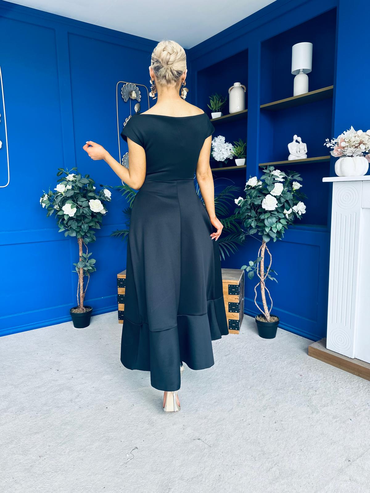 Florie Frill Wrap Maxi Dress Black