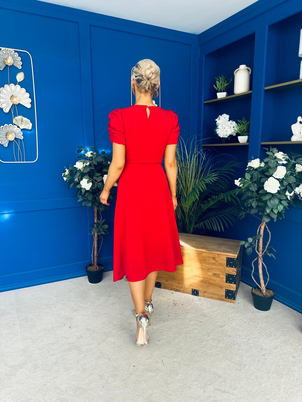 Chloe Gathered Detail Midi Dress Red