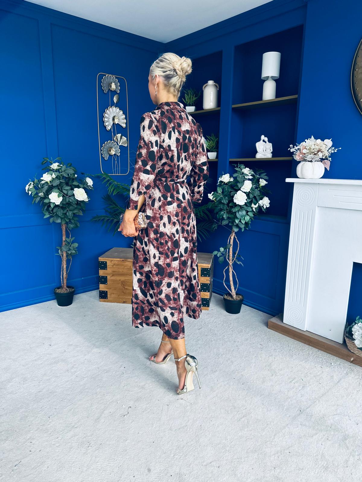 Angela Maxi Shirt Dress Animal Brown