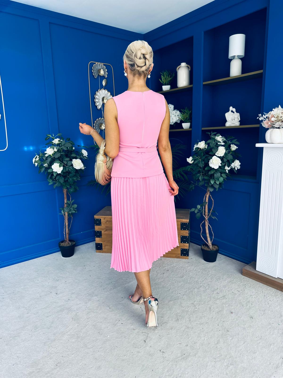 Doireann Pleat Detail Midi Dress Pink