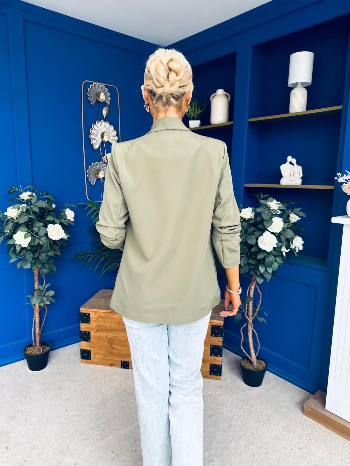 Ciara Ruched Sleeve Blazer Khaki