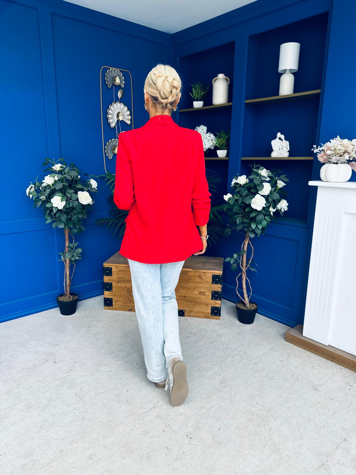 Ciara Ruched Sleeve Blazer Red