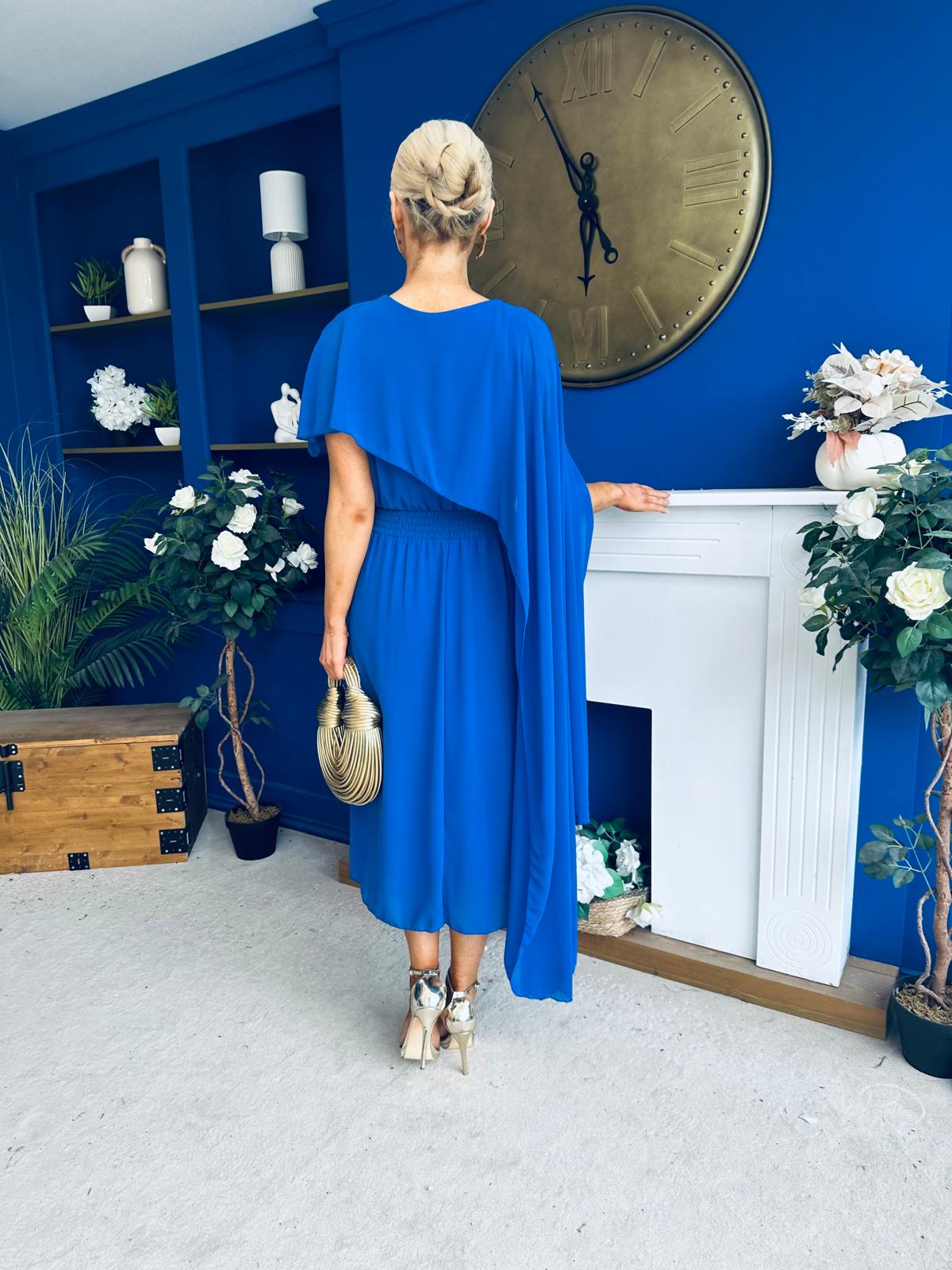 Caoimhe Cape Detail Midi Dress Cobalt