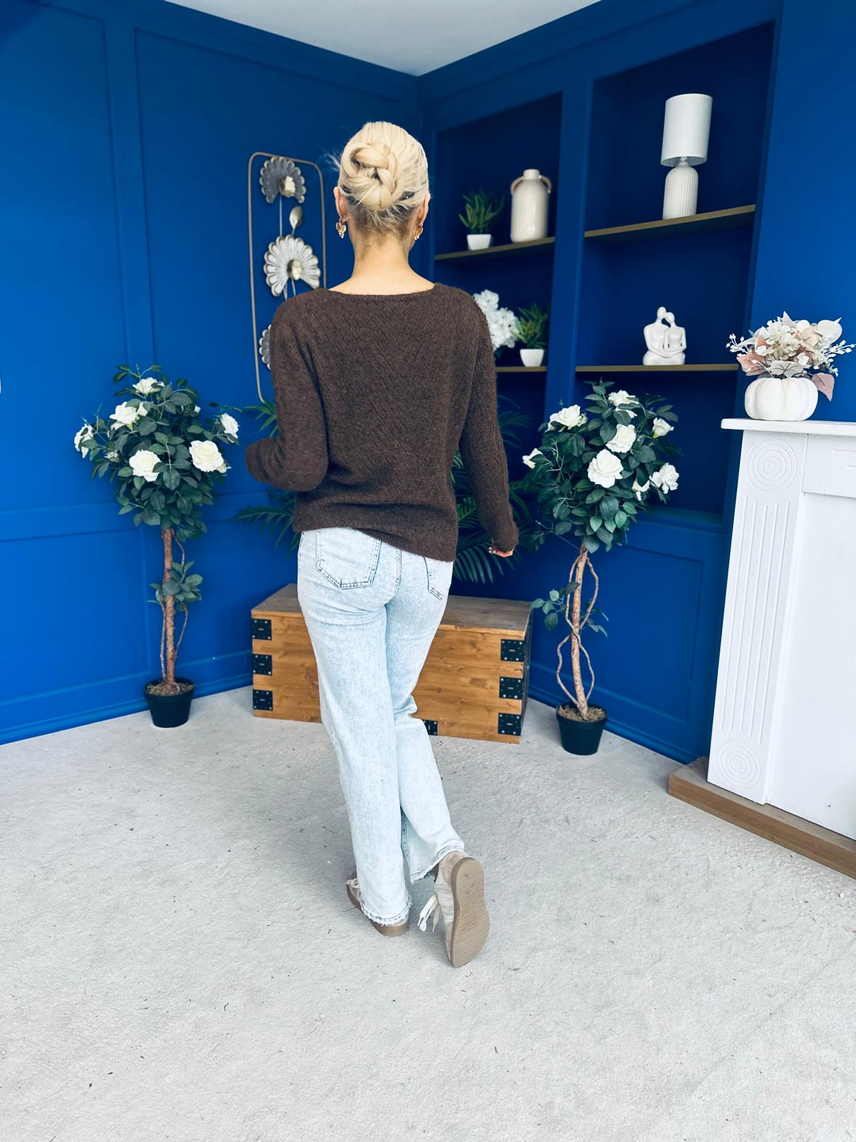 Rebecca Detailed Light Knit Jumper Coffee