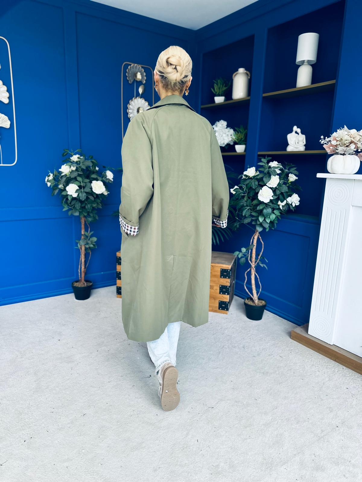 Juliette Button Detail Trench Coat Khaki