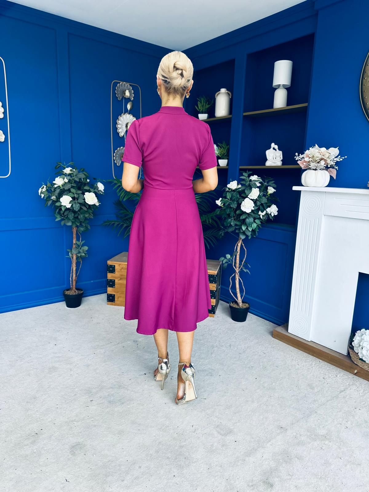 Simone Short Sleeve Midi Dress Berry