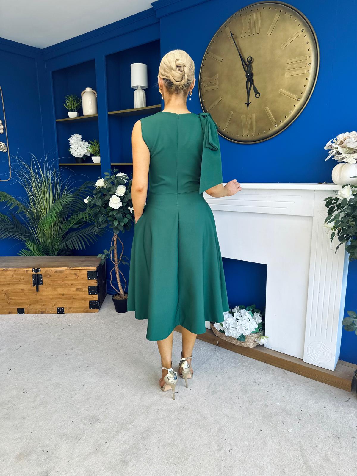Caitlin Bow Detail Midi Dress Forest