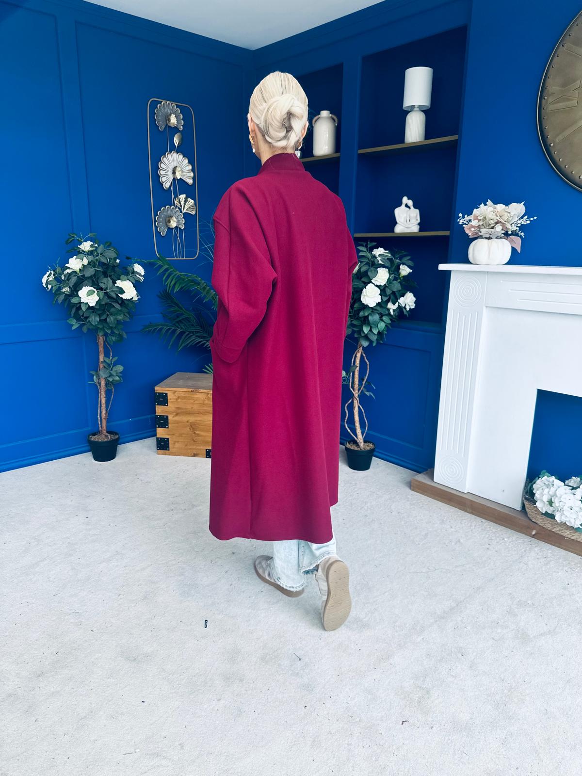 Avril Detailed Longline Cardi Wine