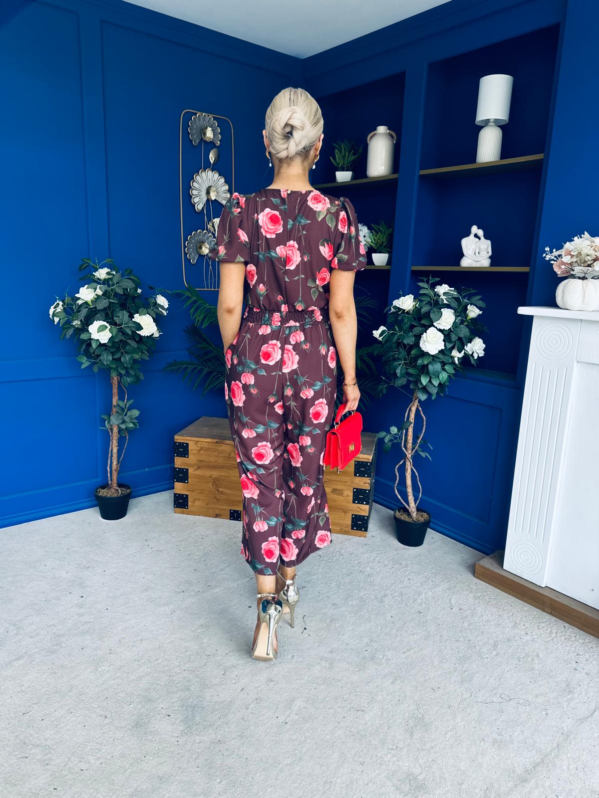 Erin Culotte Jumpsuit Floral Chocolate