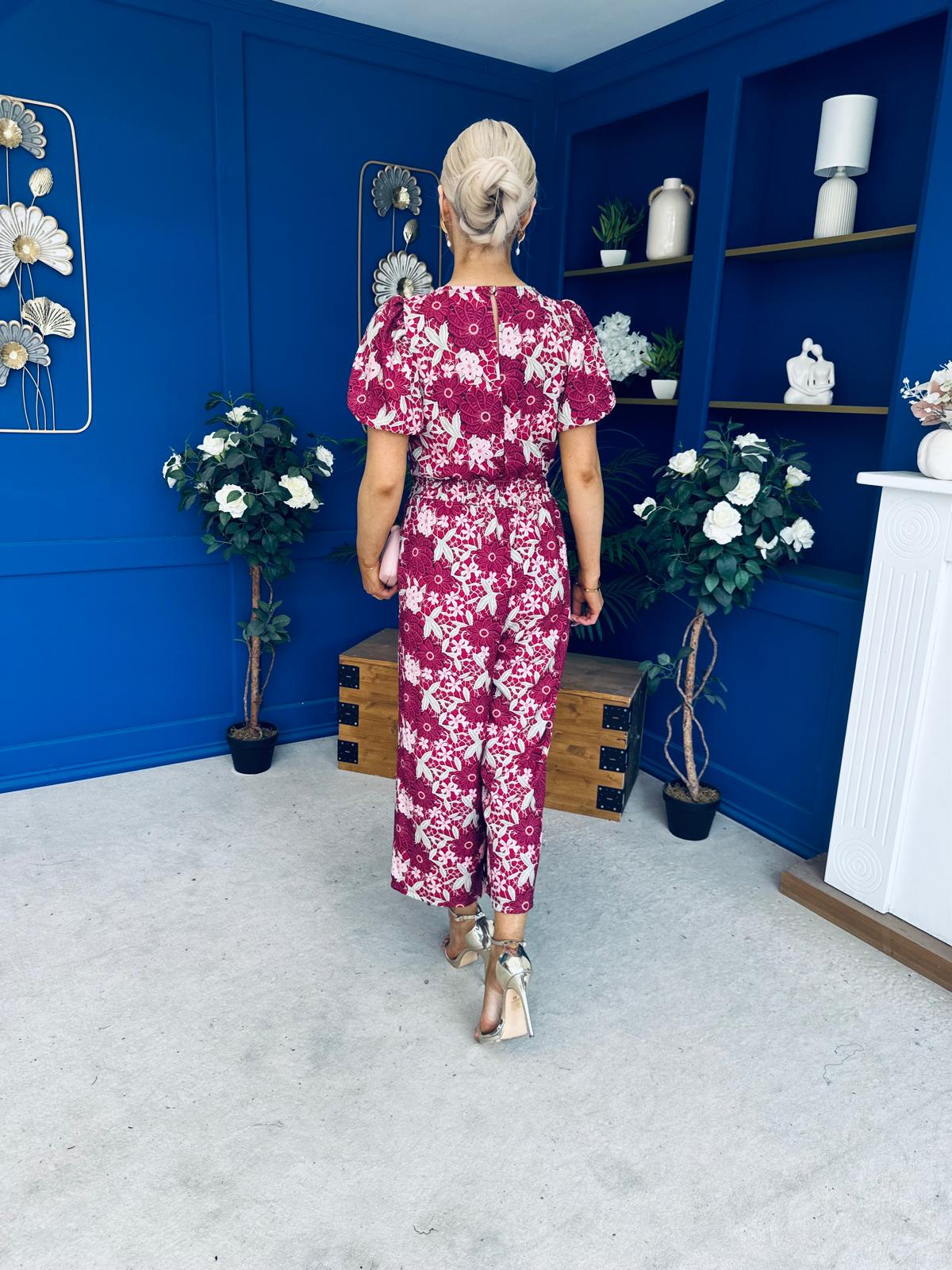 Erin Culotte Jumpsuit Floral Ruby