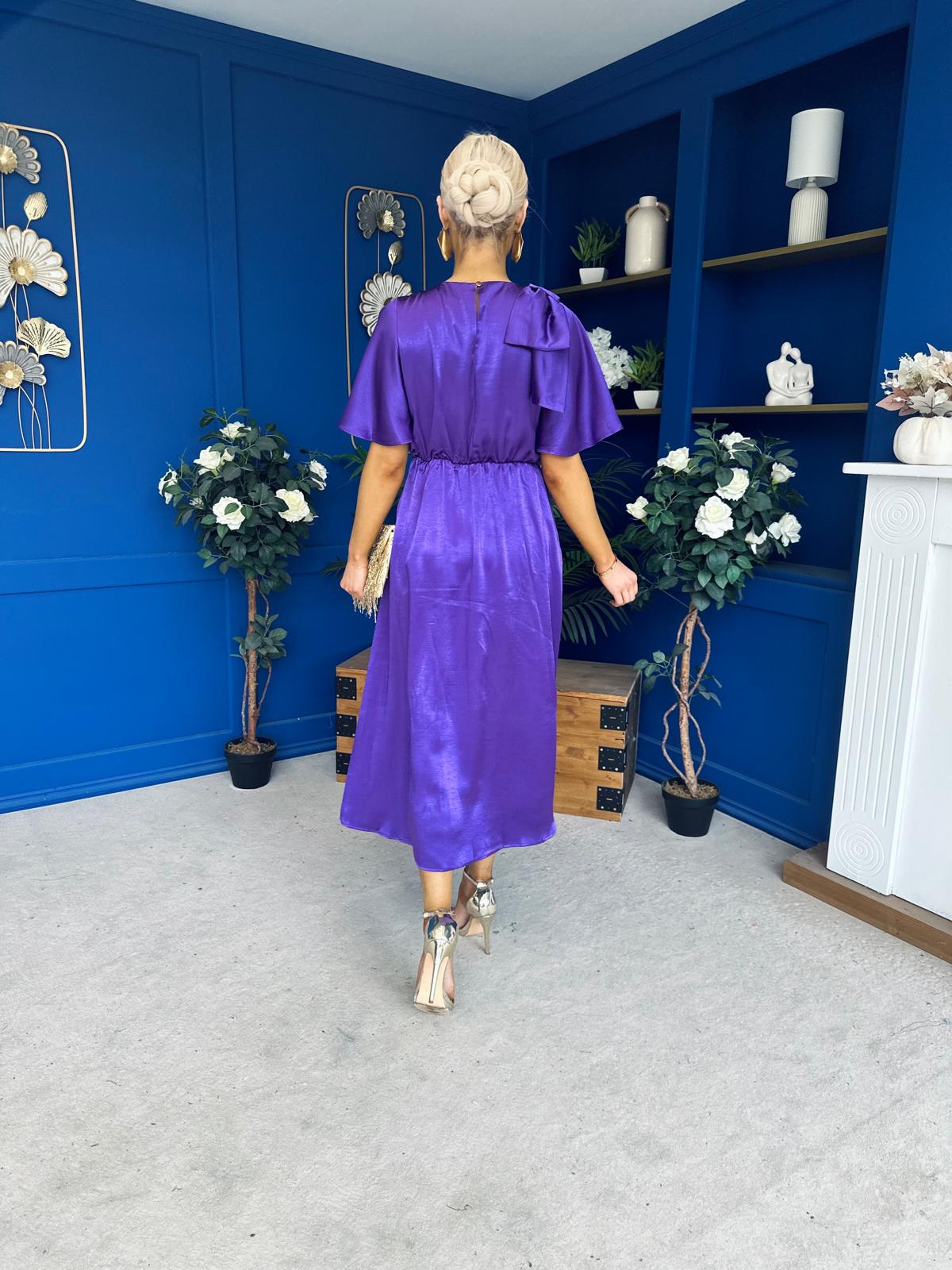 Brooklyn Bow Detail Satin Midi Dress Violet