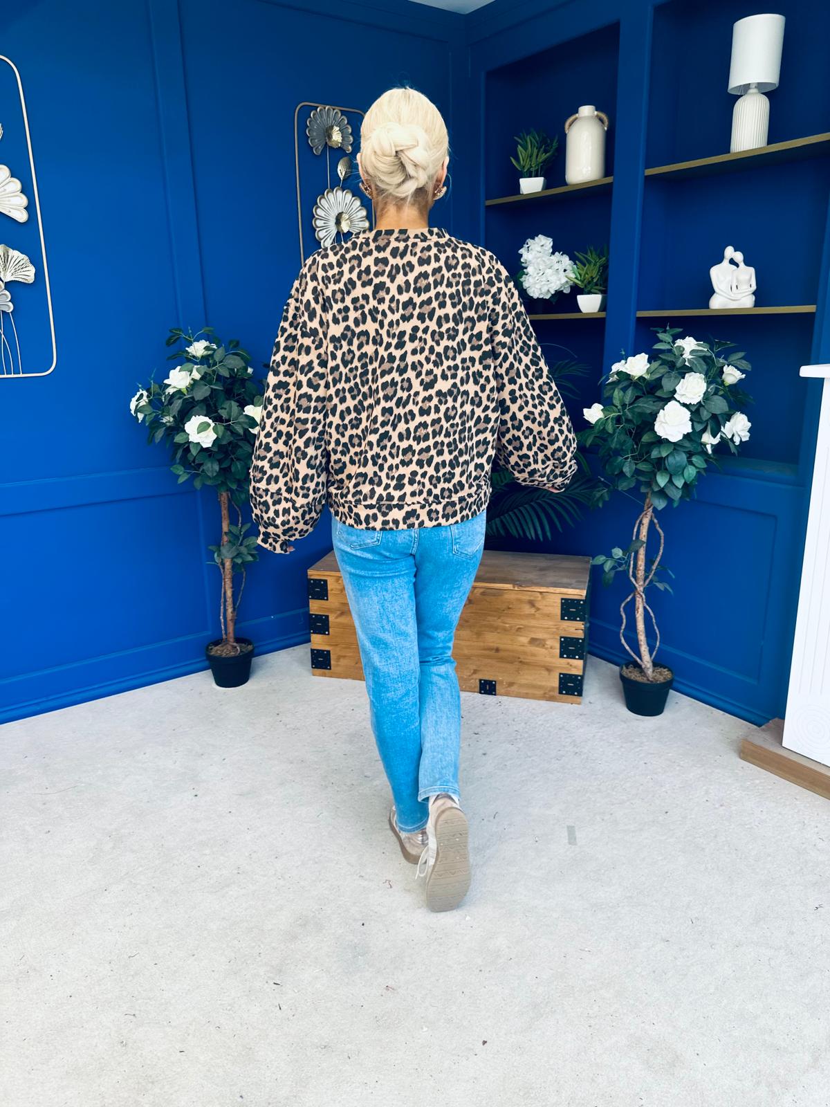Martha Bell Sleeve Jumper Leopard Beige