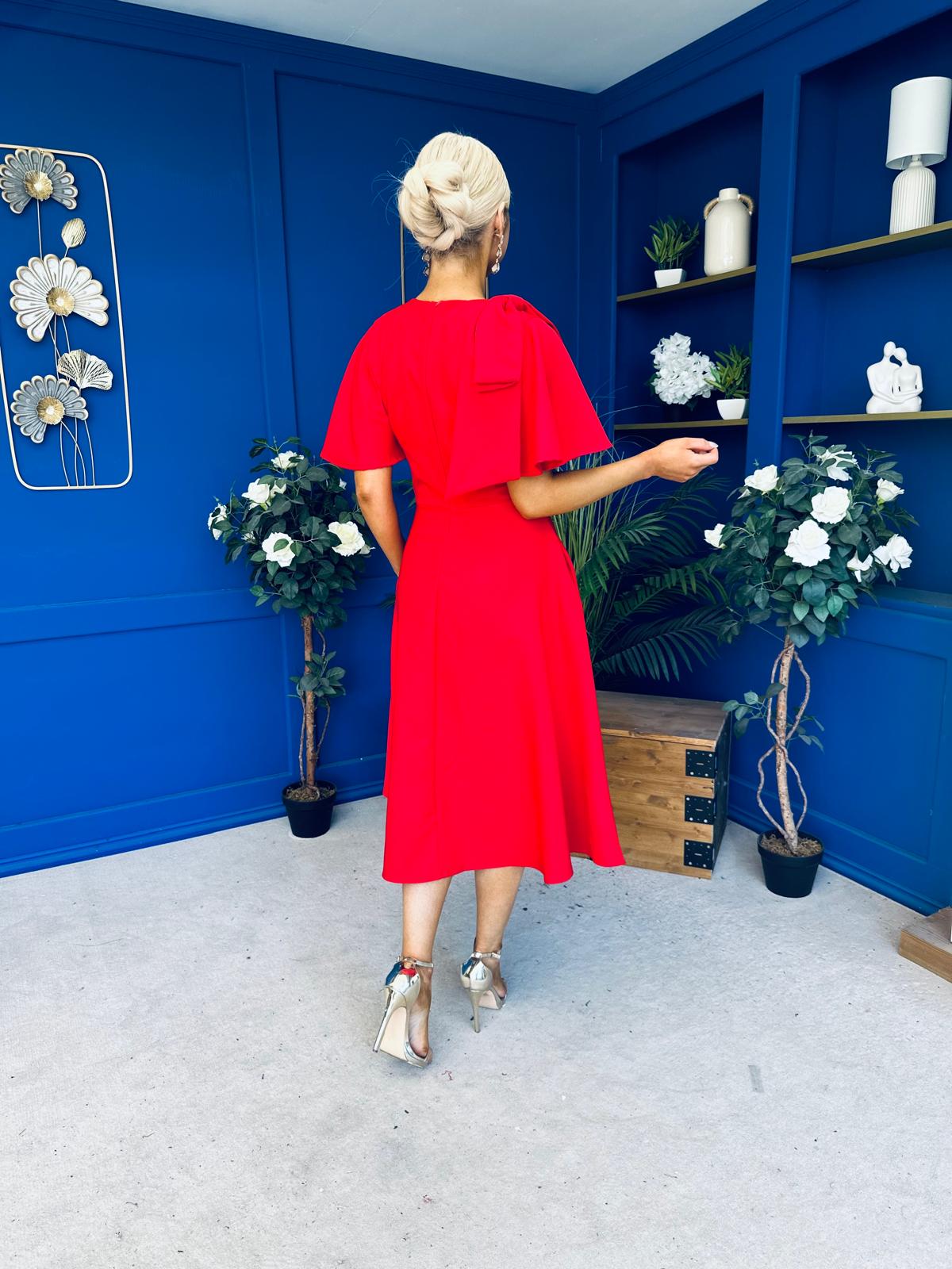 Siofra Bow Detail Midi Dress Red