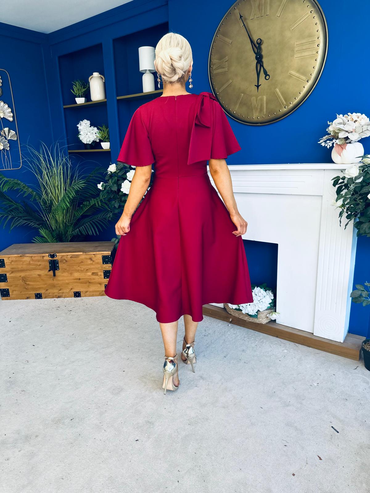 Siofra Bow Detail Midi Dress Burgundy