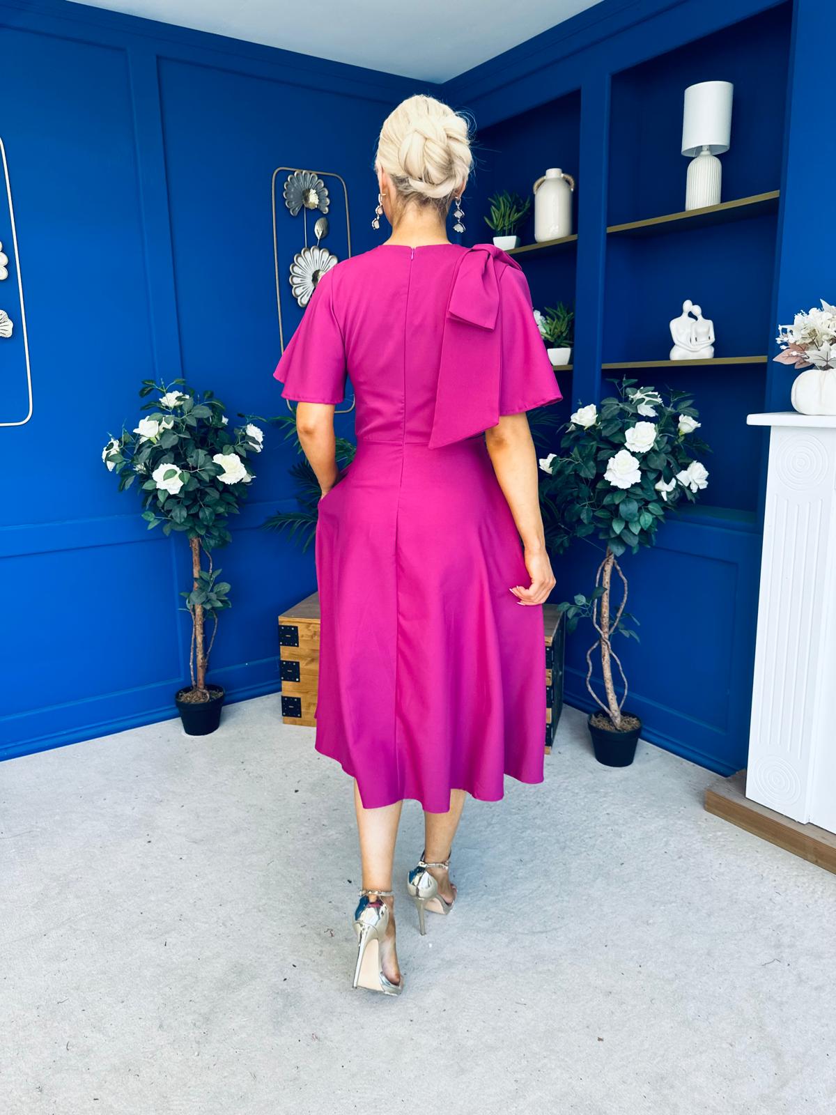 Siofra Bow Detail Midi Dress Berry