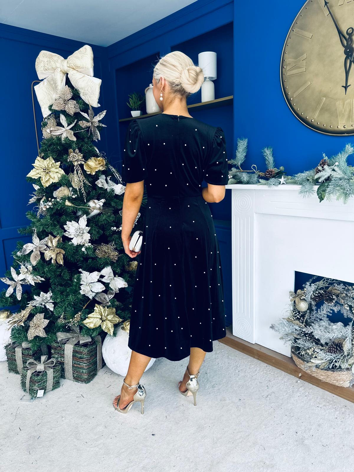 Casey Pearl & Velvet Occasion Dress Black