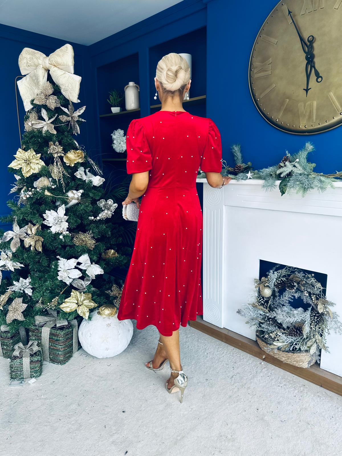 Casey Pearl & Velvet Occasion Dress Red
