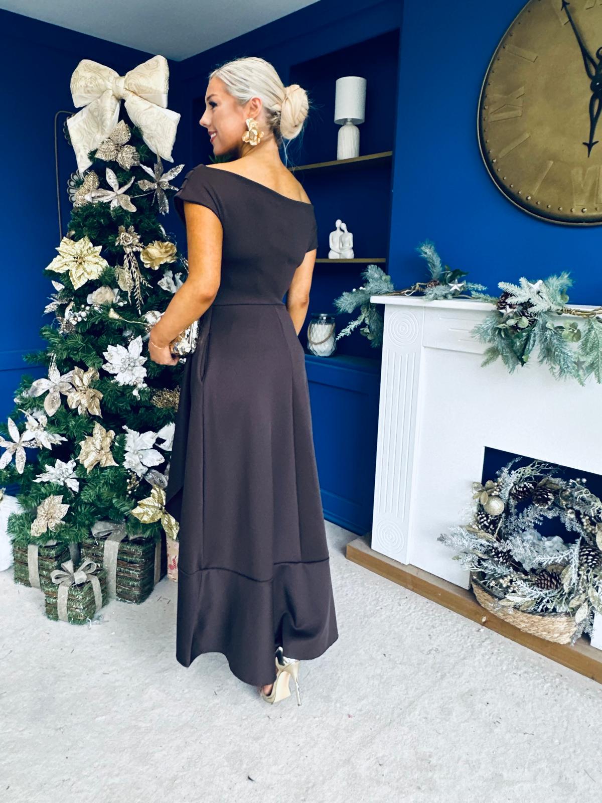 Florie Frill Wrap Maxi Dress Chocolate PRE ORDER Arriving 8 Oct