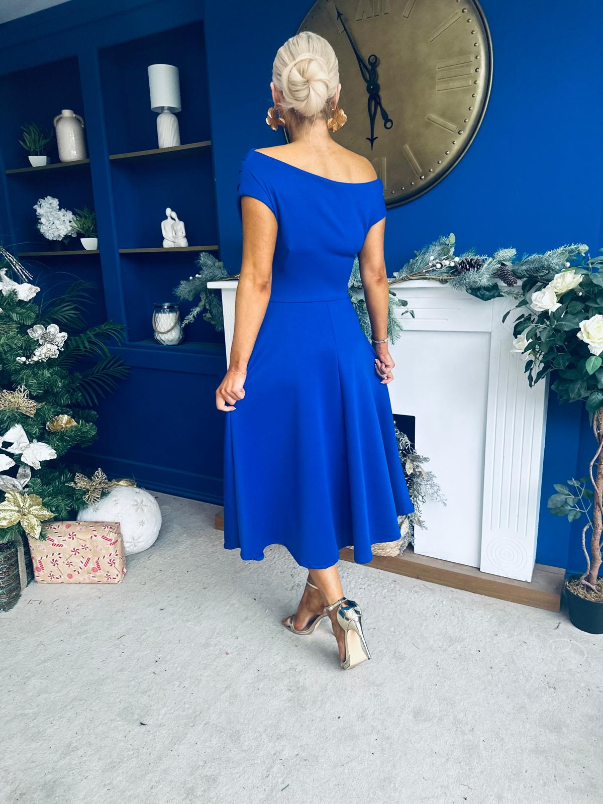 Bailey Gold Brooch Detail Midi Dress Cobalt
