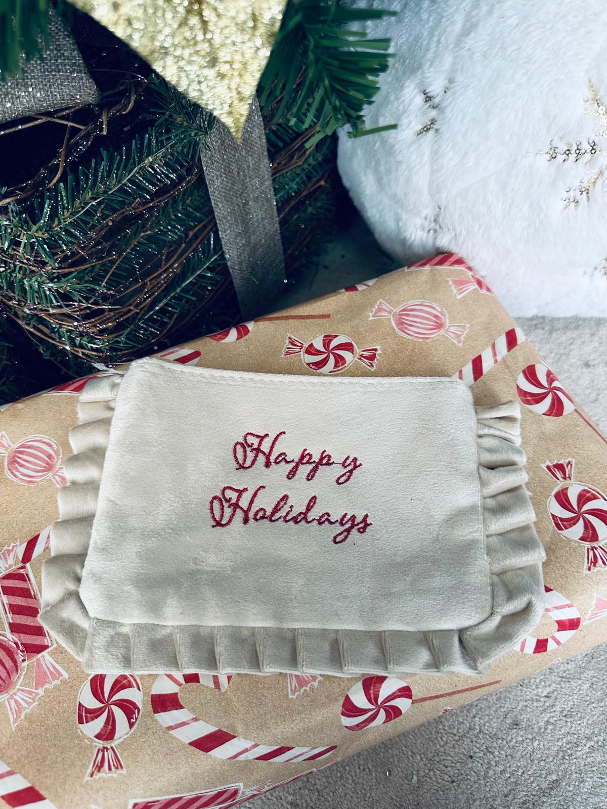 Happy Holidays Cosmetics Bag Beige