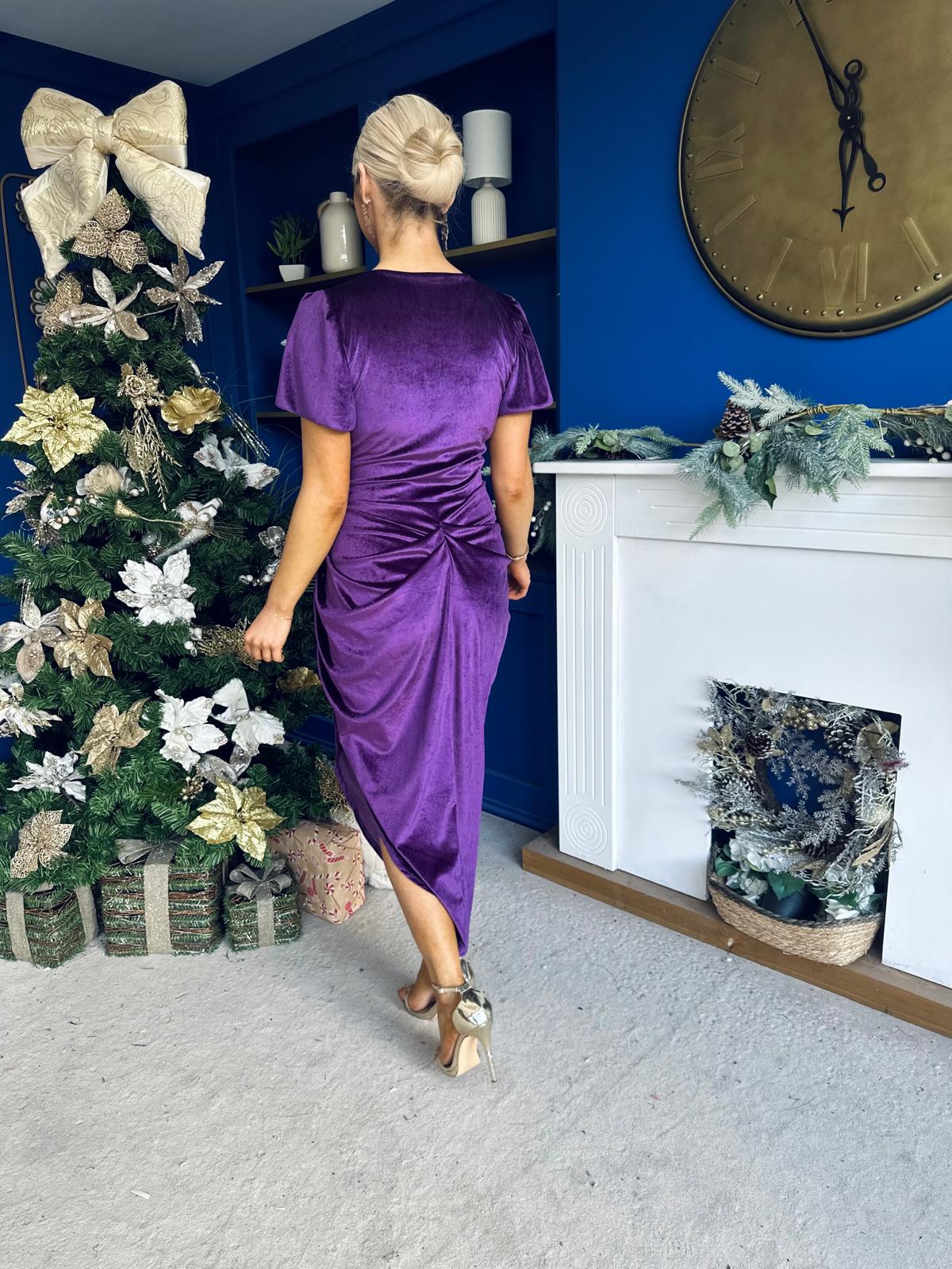 Saoirse Gathered Detail Velvet Occasion Dress Violet