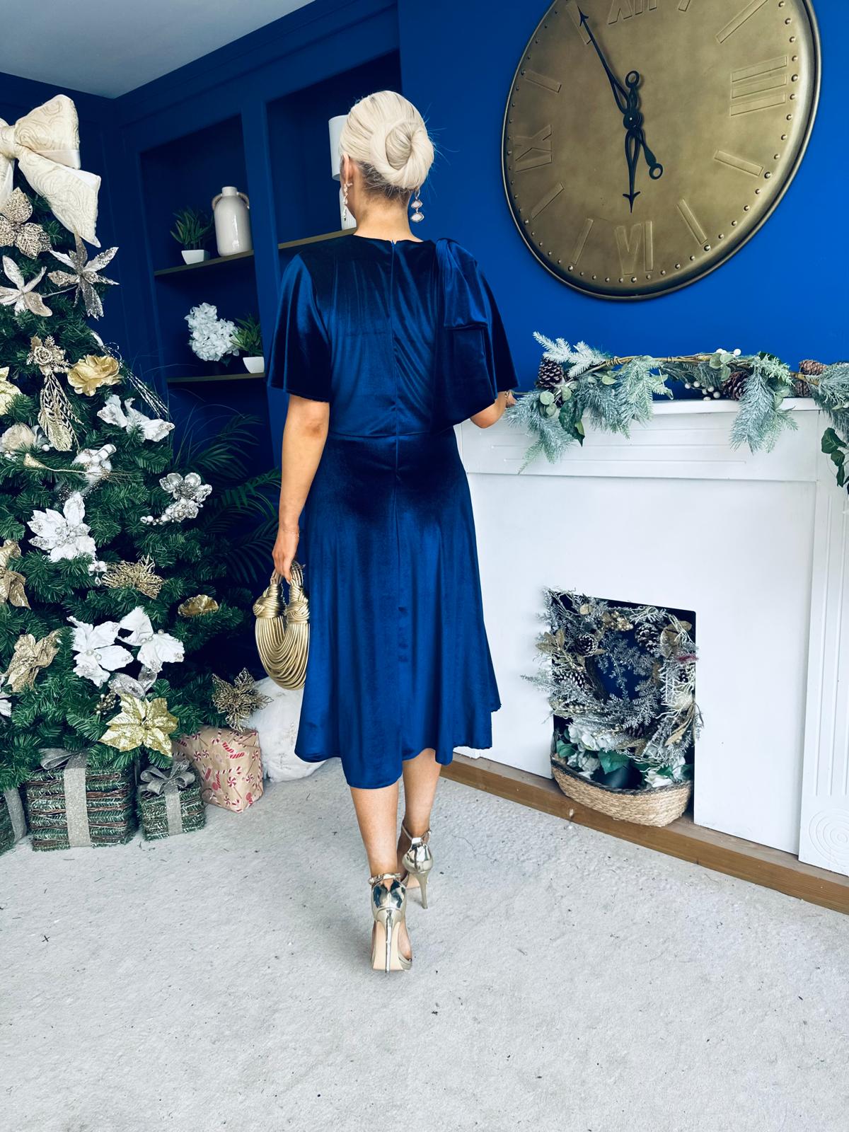 Camilla Bow Detail Midi Dress Velvet Navy