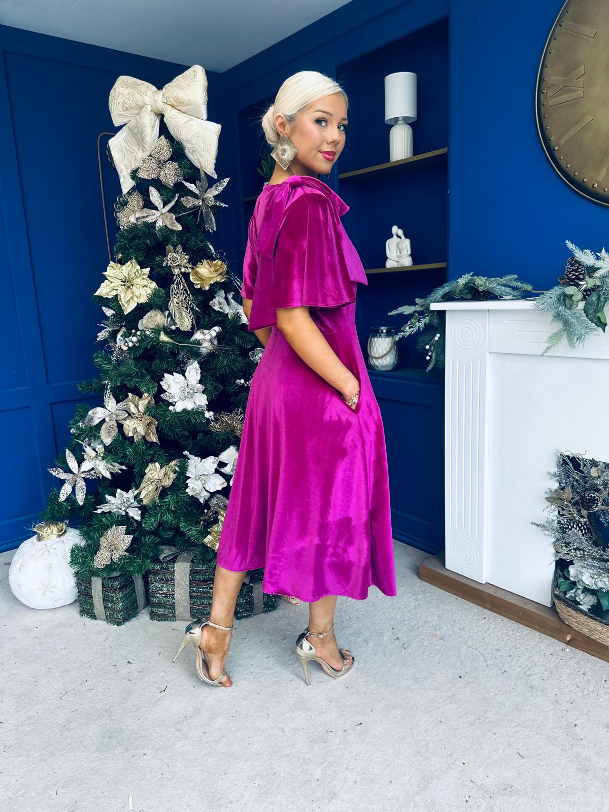 Camilla Bow Detail Midi Dress Velvet Orchid