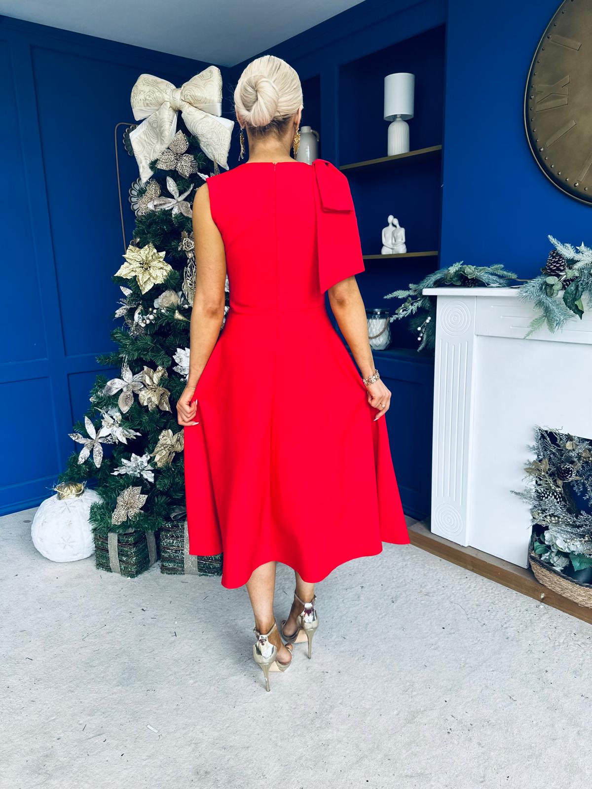Caitlin Bow Detail Occasion Dress Red