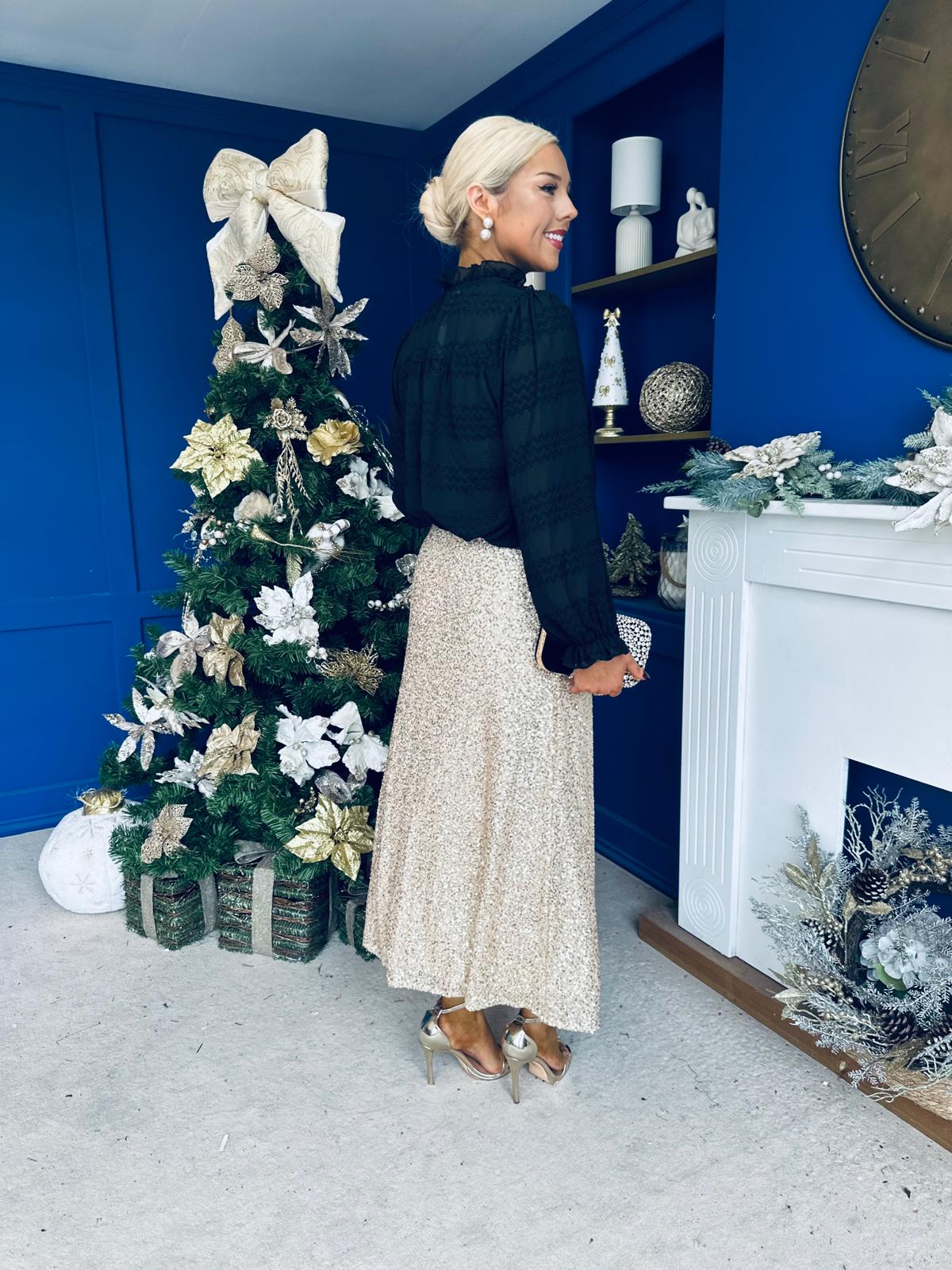 Karena Sequin Midi Skirt Gold