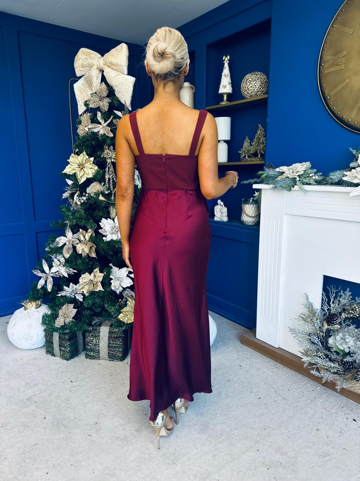 Justine Rushed Panel Detail Maxi Dress Wine