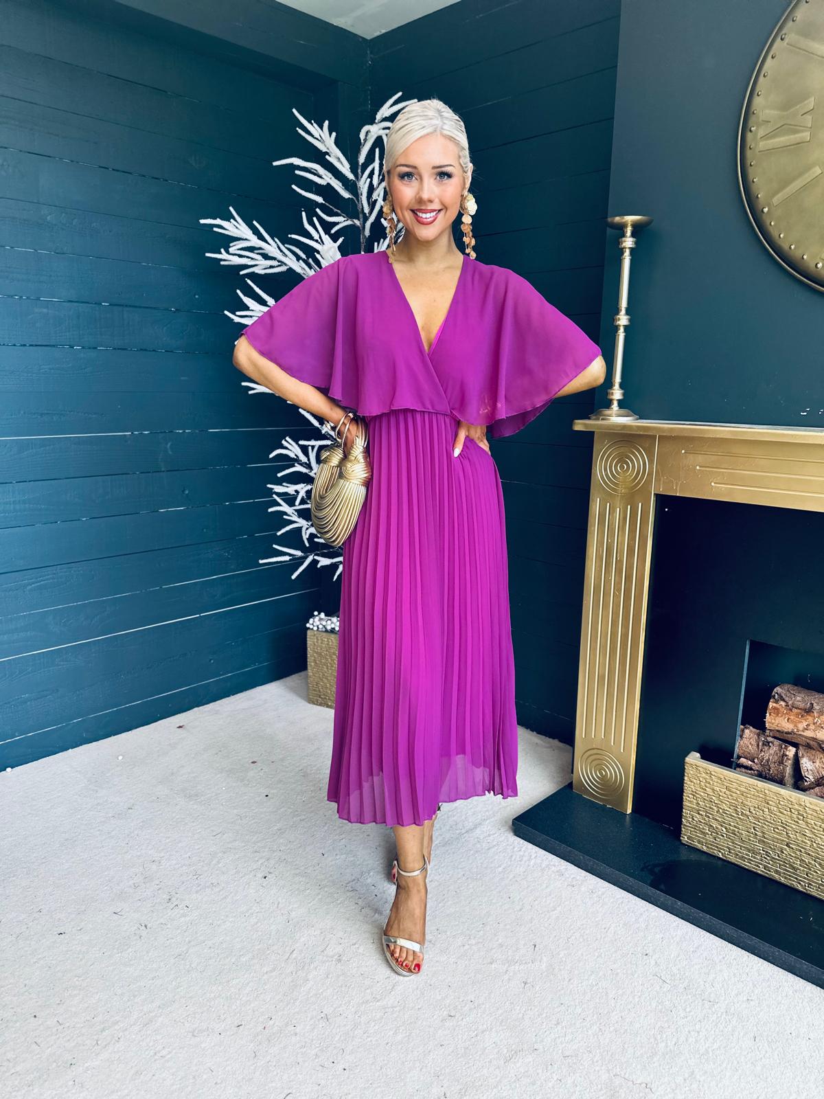 staces dresses Stace Pleated Midi Dress Berry – Canella Lane