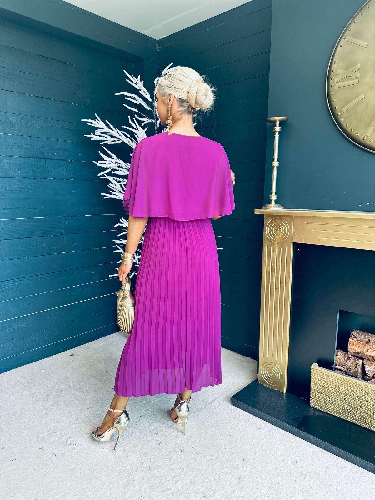 Stace Pleated Midi Dress Berry