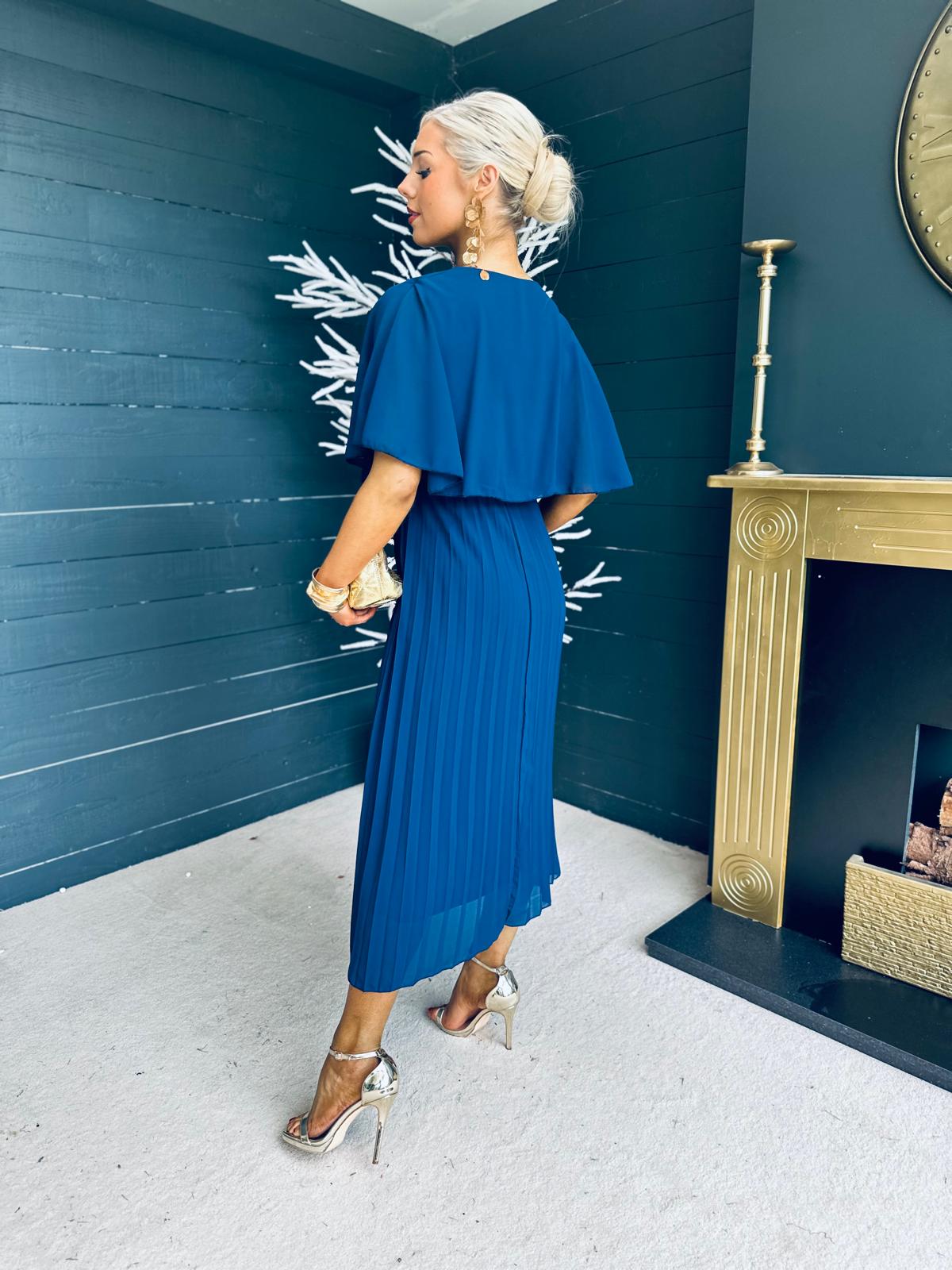 Stace Pleated Midi Dress Navy